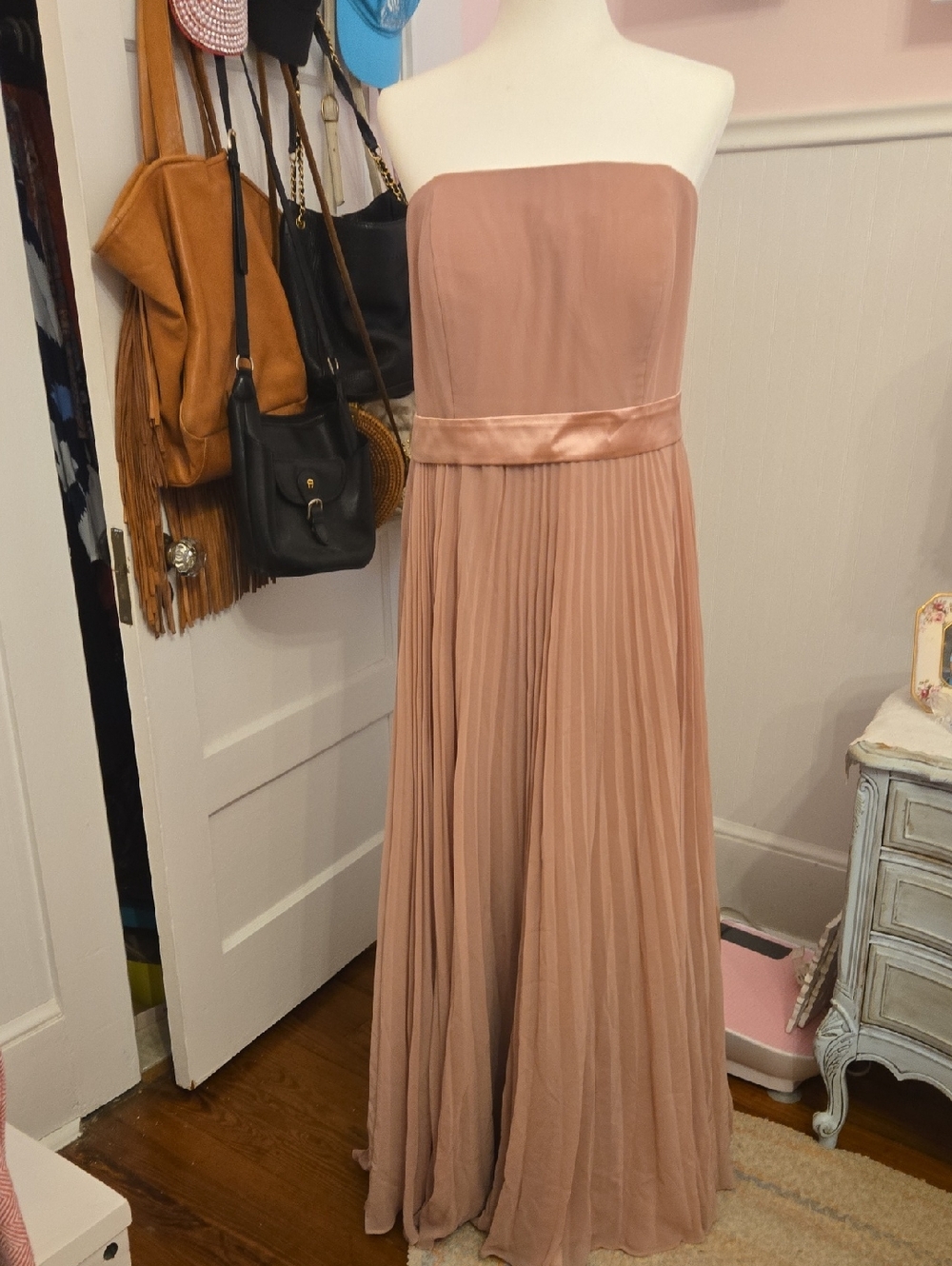 JJs House Strapless Pleated Maxi Dress in Blush